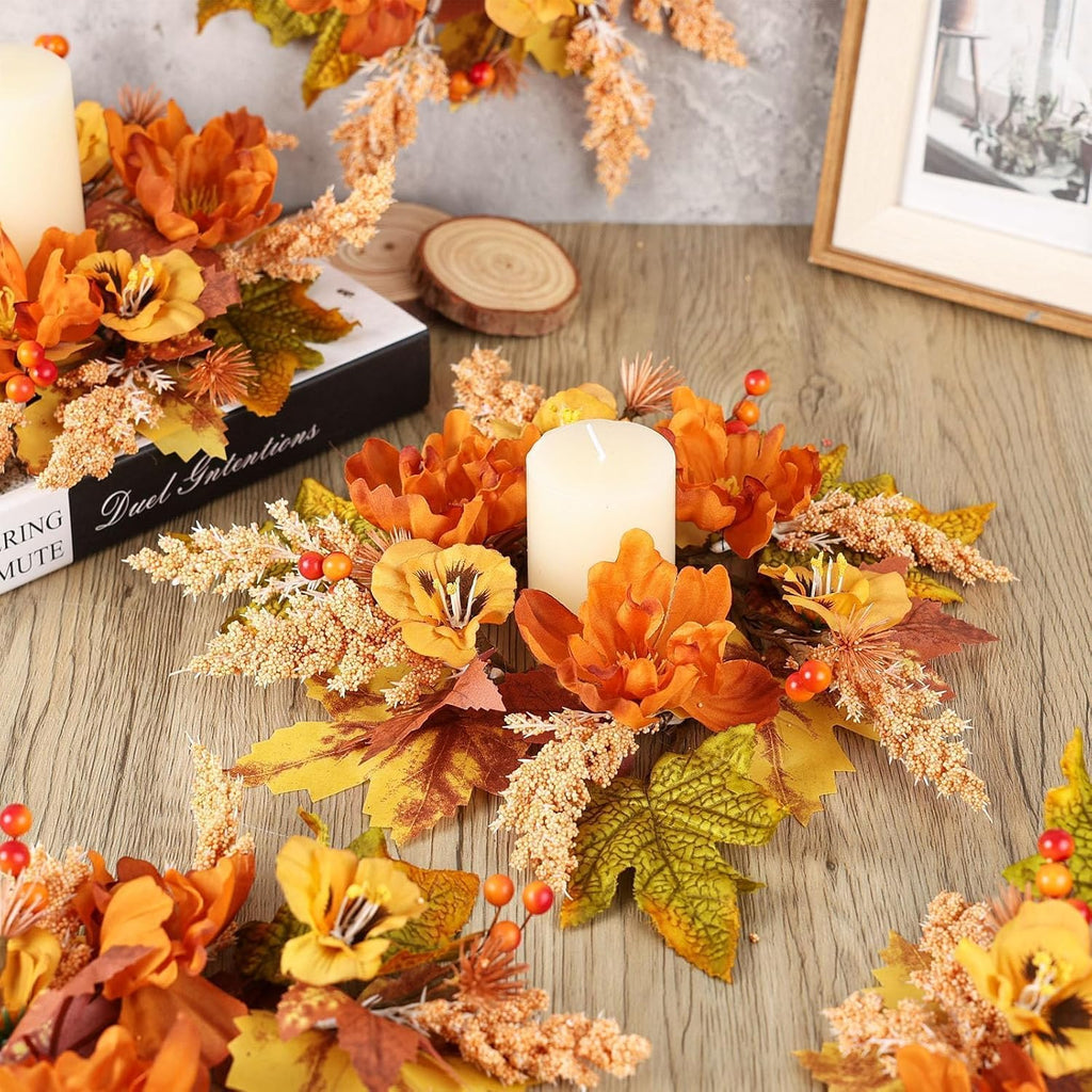 Fall Wreath Cabinets Artificial Flower Door Wreath Autumn Table Centerpiece Farmhouse Hanging Floral Rings - Set of 6