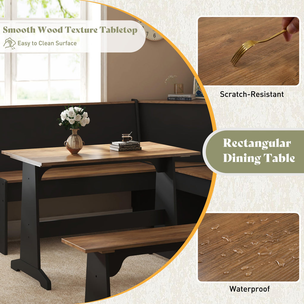 3-Piece Breakfast Nook Dining Set with Storage, Black Oak