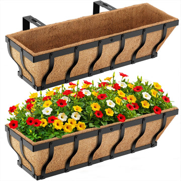 Railing Planter Boxes, Heavy Duty Window Box Planters, Adjustable Balcony Planters for Railing Hanging, with Coco