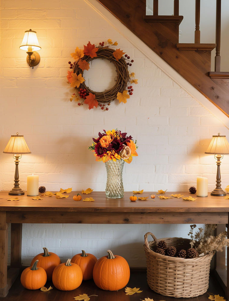 Fall Centerpieces for Tables Decorations, 2 Pcs, Red and Orange