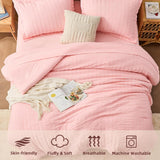 Pink Queen Comforter Set 7 Pieces, Luxury Seersucker Queen Bed Set for All Seasons