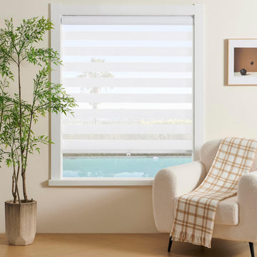 Cordless Zebra Blinds for Indoor Windows Free-Stop Zebra Shades Dual Layer Light Filtering Sheer Shades Roller Window