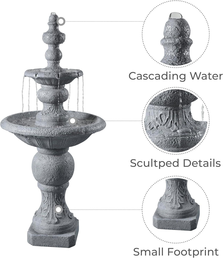 52.56 in. Outdoor Two-Tier Water Fountain with Realistic ICY Stone Texture Living Spaces Creating a Calming Oasis