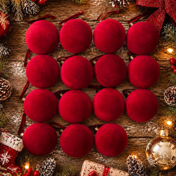 Red Velvet Christmas Decorations Balls, 2.65 Inch Christmas Ornaments Decor, Dark Red Flocked Ball for Family - Set of 15