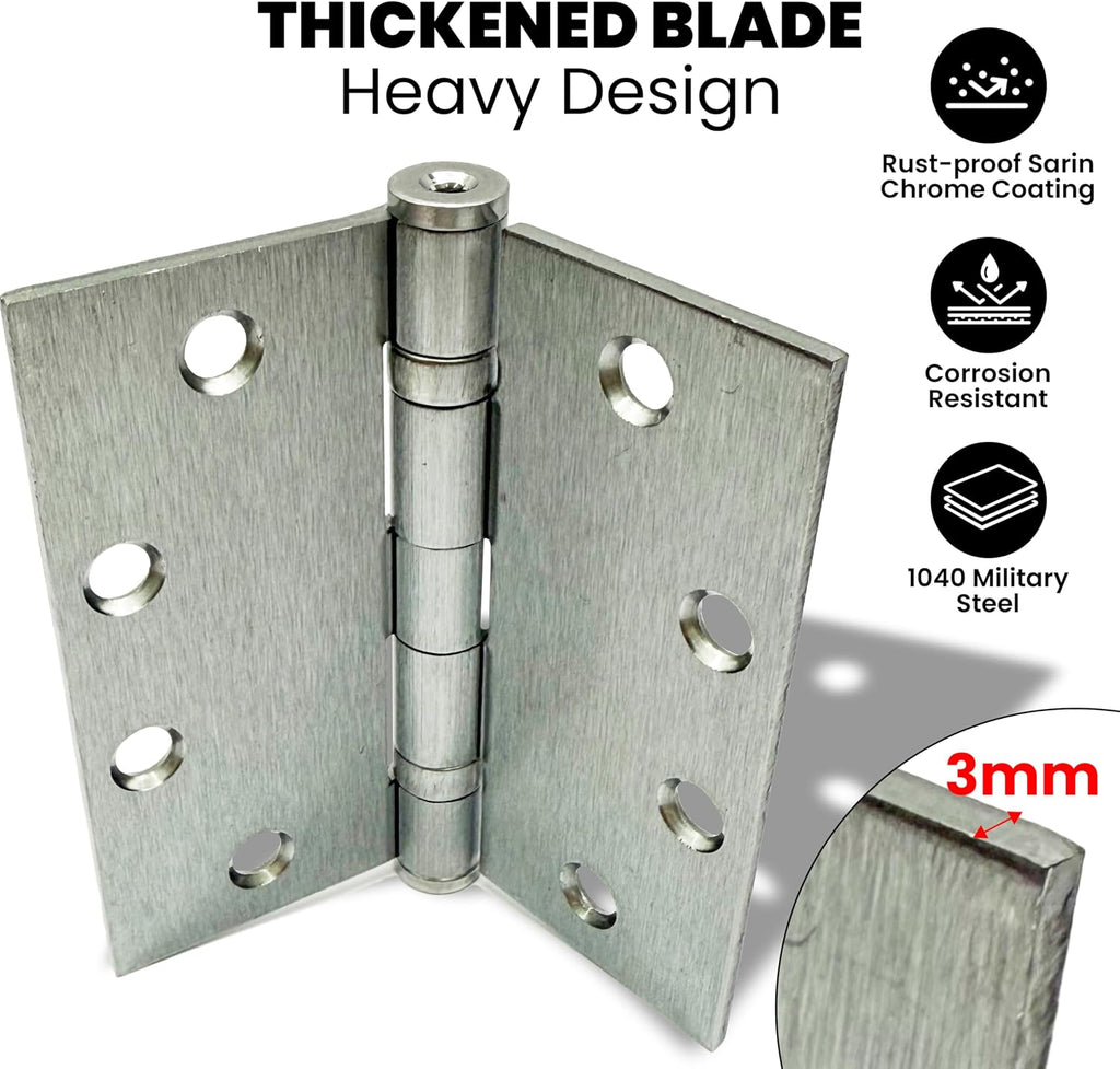 A1 ProGuard 4.5" Heavy Duty Door Hinge, 3 Pack 4.5 x 4.5 Inch Ball Bearing Door Hinges with Square Corners for