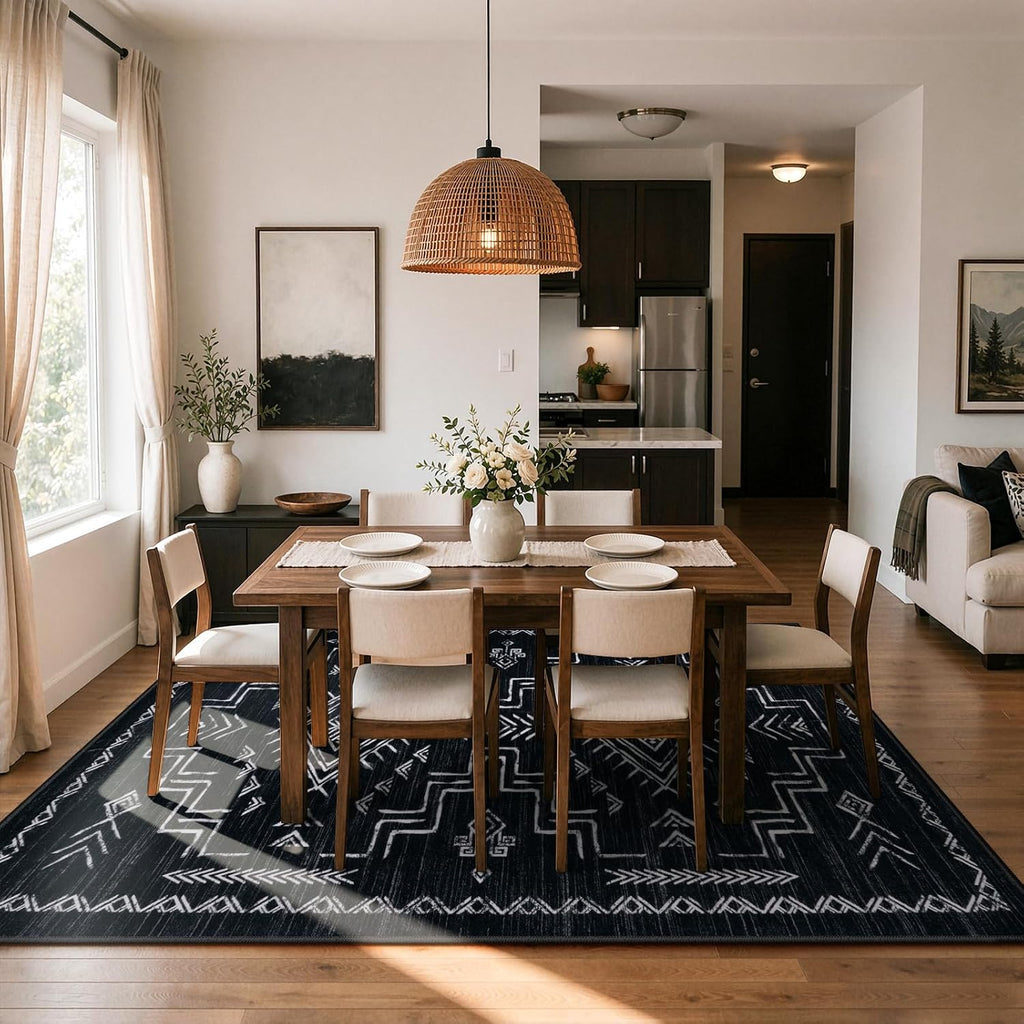 Washable Western Area Rug Bedroom, Black and White