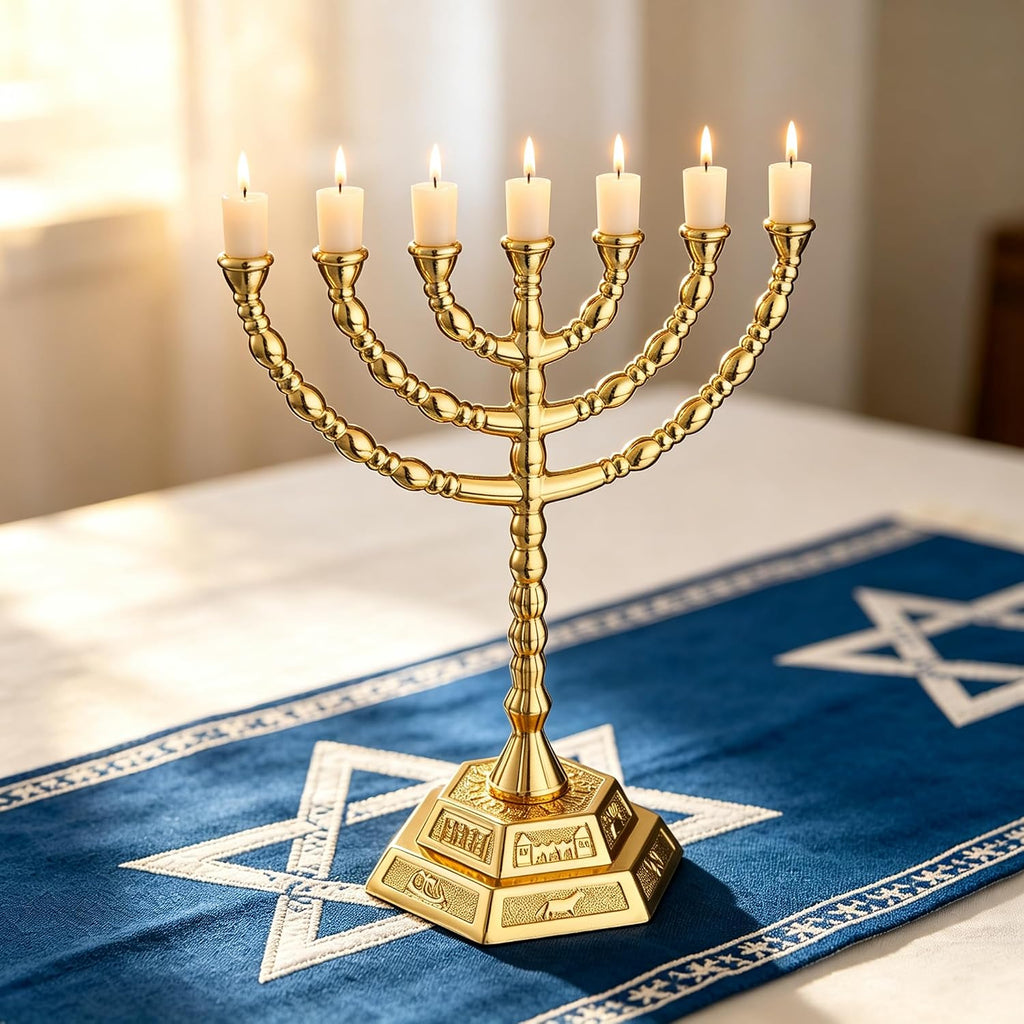 Golden 7 Branch Hanukkah Menorahs Candle Holder