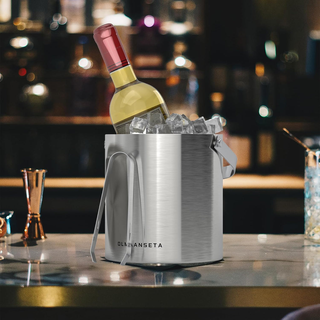 Stainless Steel Ice Bucket For Parties With Lid And Ice Tongs,Insulated Wine Bucket With Strainer Keeps Drinks Cold