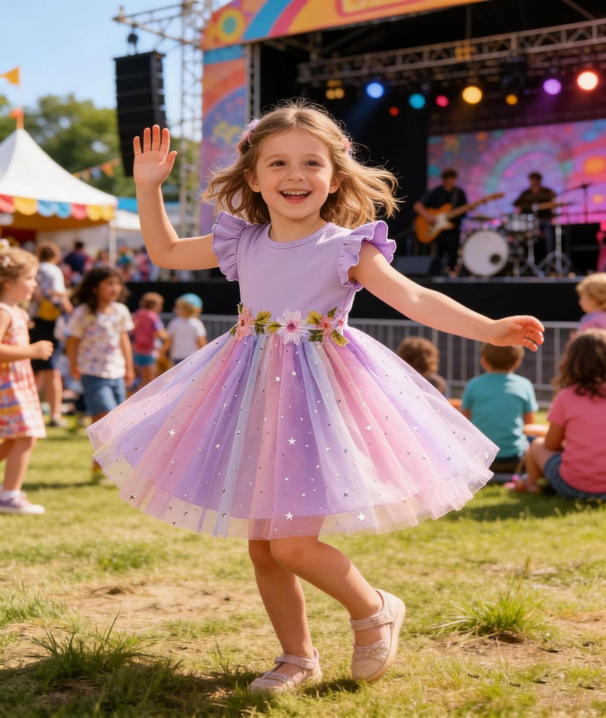 Tulle Dress Toddler Flutter Sleeve Tutu Dress Summer Flower Birthday Party Princess Dresses