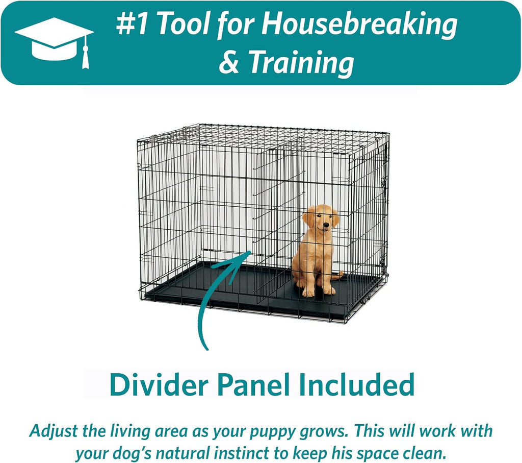 30-Inch iCrate for Medium Breeds, 21-40 lbs, Double Door Folding Dog Crate with Divider Panel