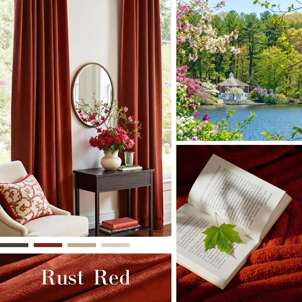 Blackout Rust Red Velvet Curtains Grommet 52×90 Inch 2 Panels