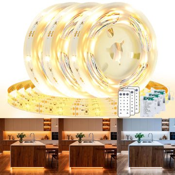 3 Pack 9.9FT Under Cabinet Lights Battery Powered with Remote, 12 Modes, Self-Adhesive, Flexible, Dimmable, Timer