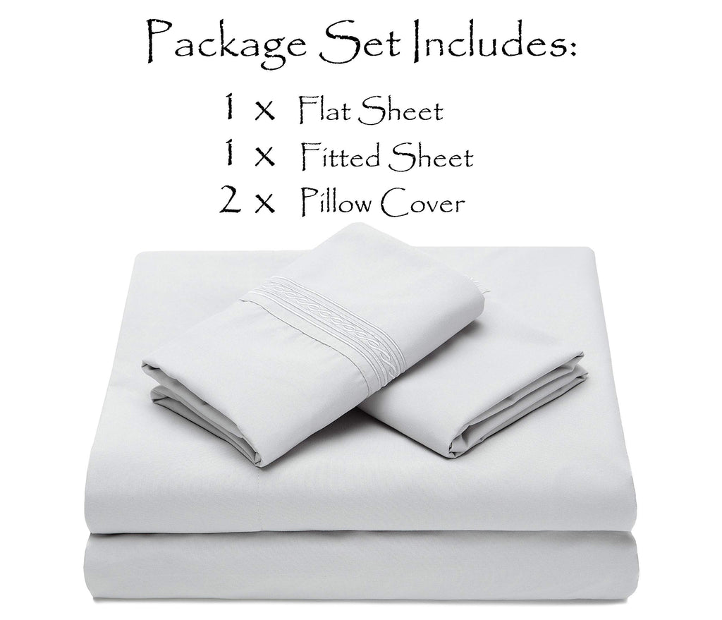 Premium Soft Gray King Bed Sheets Set 4-Piece - Percale Microfiber - Fitted Sheet Flat Sheet and Pillow Cases - Deep