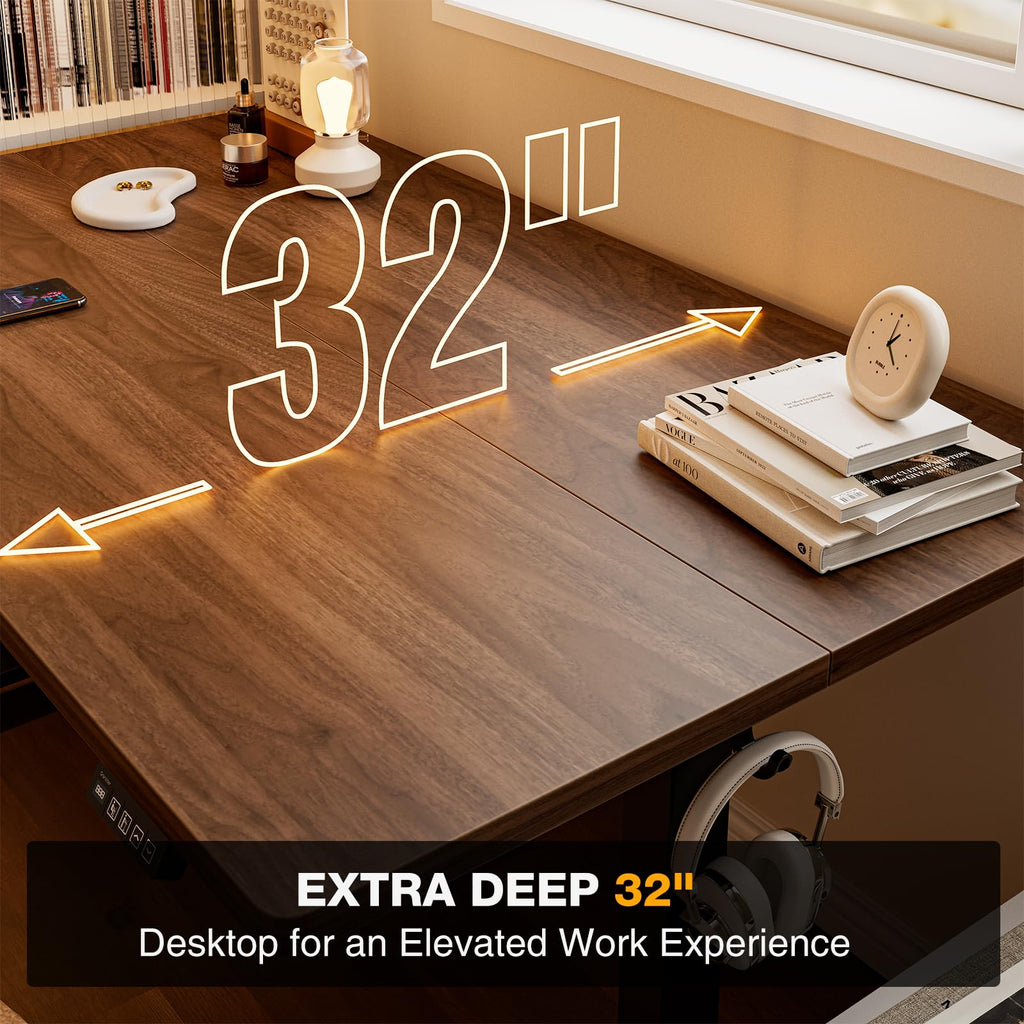 55x32 Large Electric Standing Desk, Height Adjustable Computer Desk with 2 Memory Presets, 31.5" Deep Desktop Sit