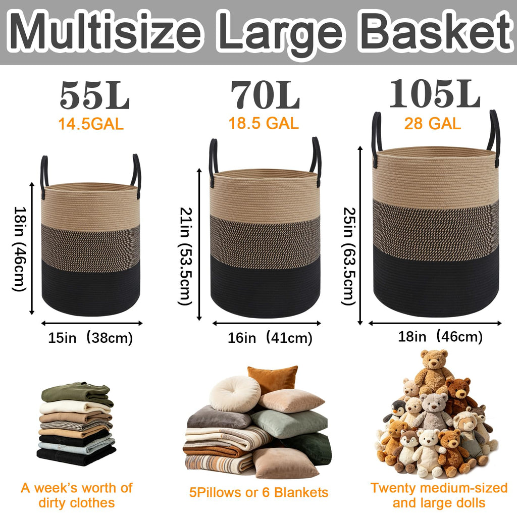 Large Laundry Hamper, Woven Rope Basket with Sturdy Handles- Jute