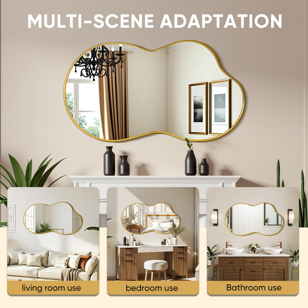 Irregular Wall Mirror, 36"x20" Bathroom Mirror Asymmetrical Mirrors Artistic Mirrors Decorative Bedroom Bathroom
