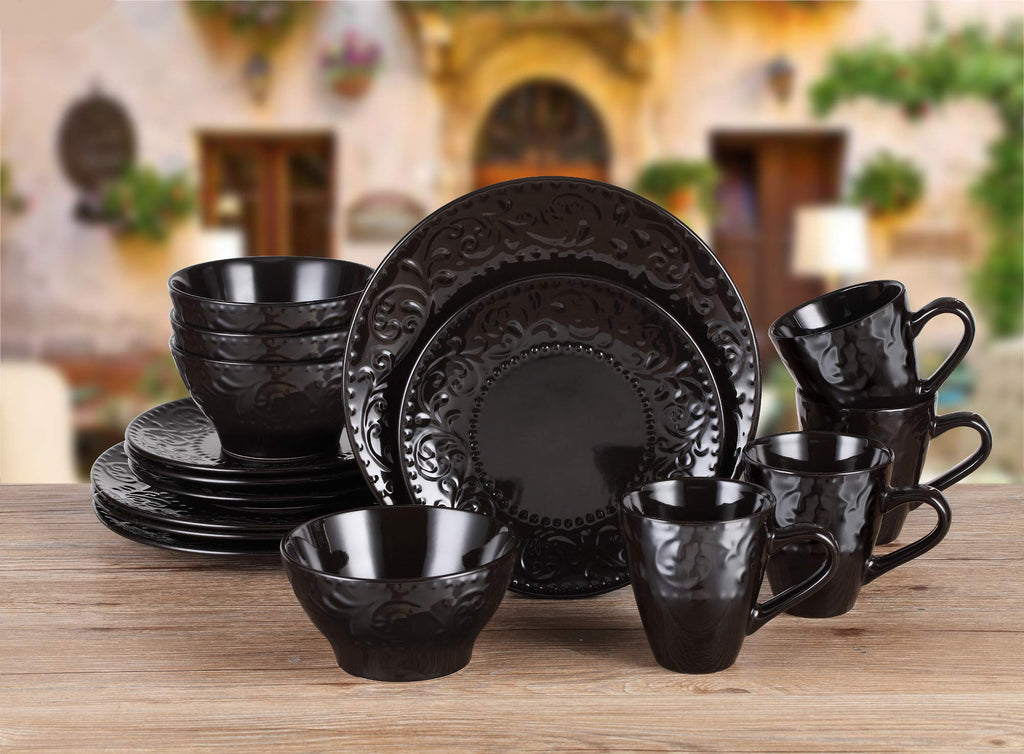 LH528 Dinnerware Set for Entertaining, One Size, Black
