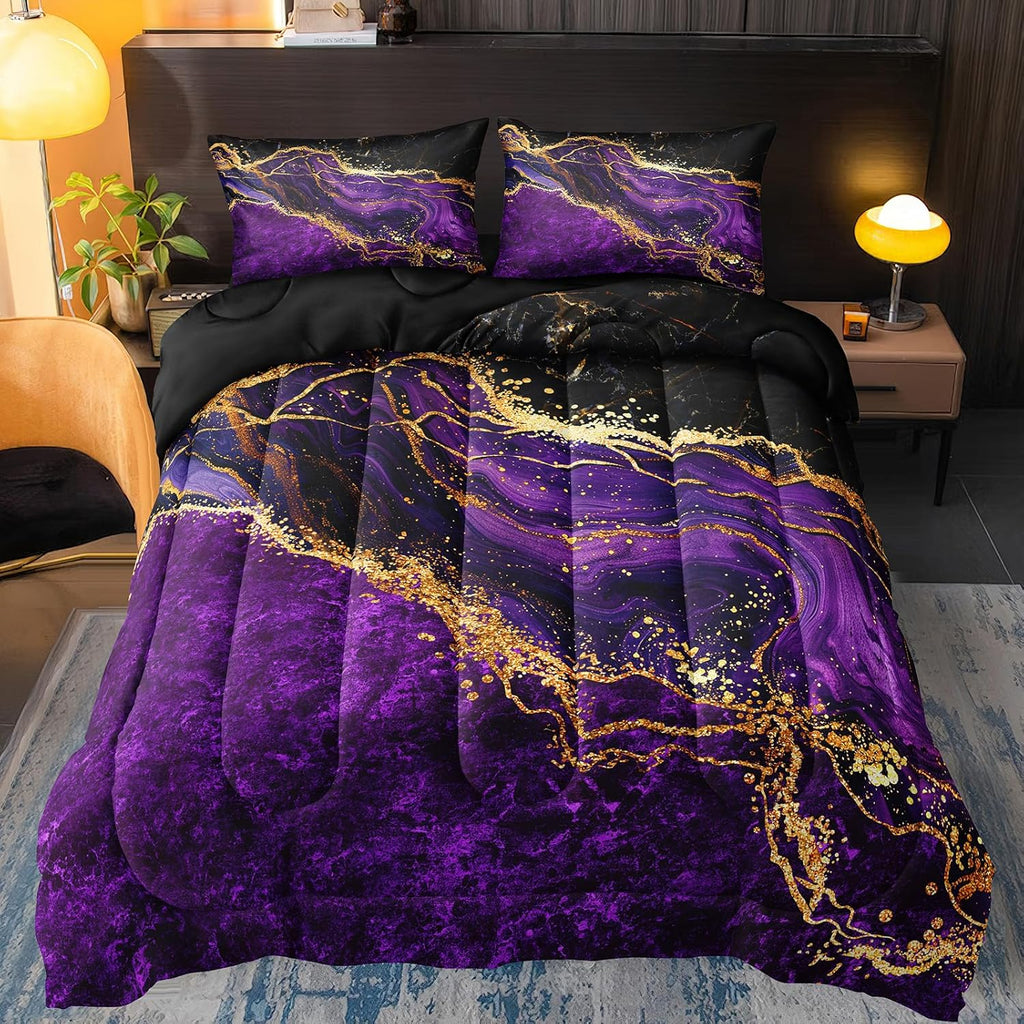 Black Gold Comforter Set Purple Marble Bedding Set King Black Marble Stone Abstract Artwork Bedroom Decor Black Marble
