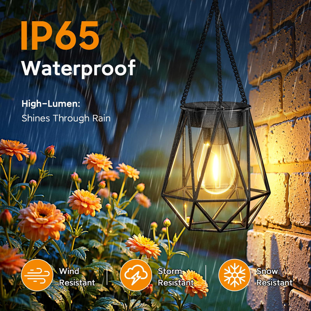 4 Pack Hanging Solar Lanterns Outdoor Waterproof, Metal Hanging Solar Lights for Outside, Upgraded Brighter Outdoor