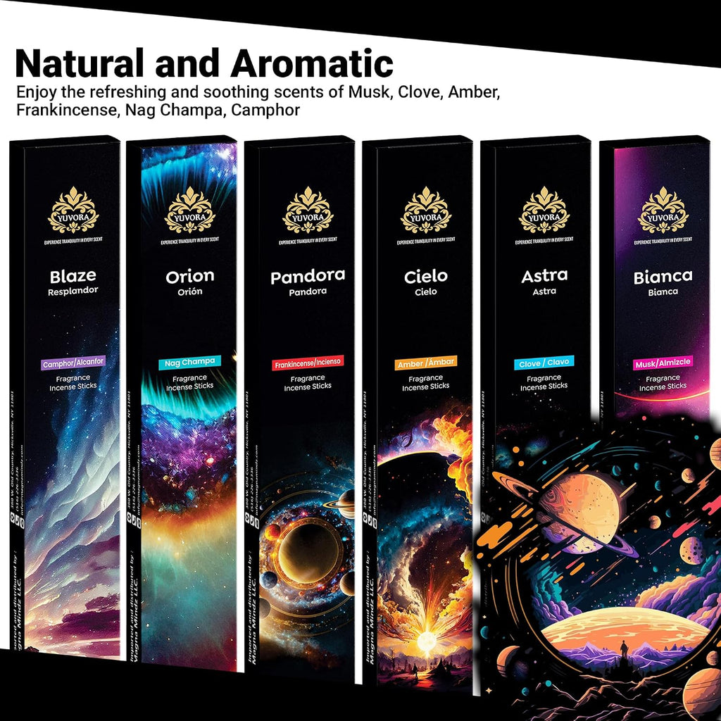 Aromatic Incense Sticks Gift Set - 120 Natural & Non-Toxic Incense Sticks | 6 Soothing Scents | Home, Meditation - Set of 120