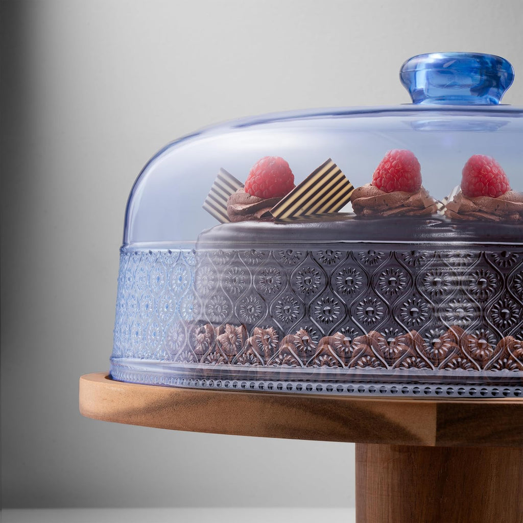 Cake Stand, Footed Cake Plate with Dome, Acacia Wood and Shaterproof Acrylic Lid, Wood Cake Stand with Dome Vintage