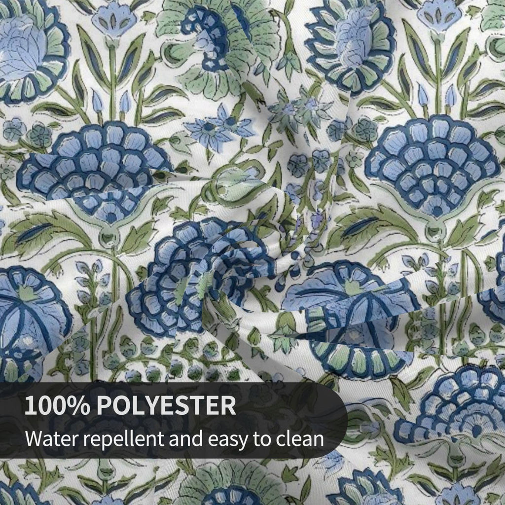 Boho Navy Blue Tablecloth 70 Inch Round Sage Green Floral Table Cloth Vintage Flower Decorative Polyester Stain