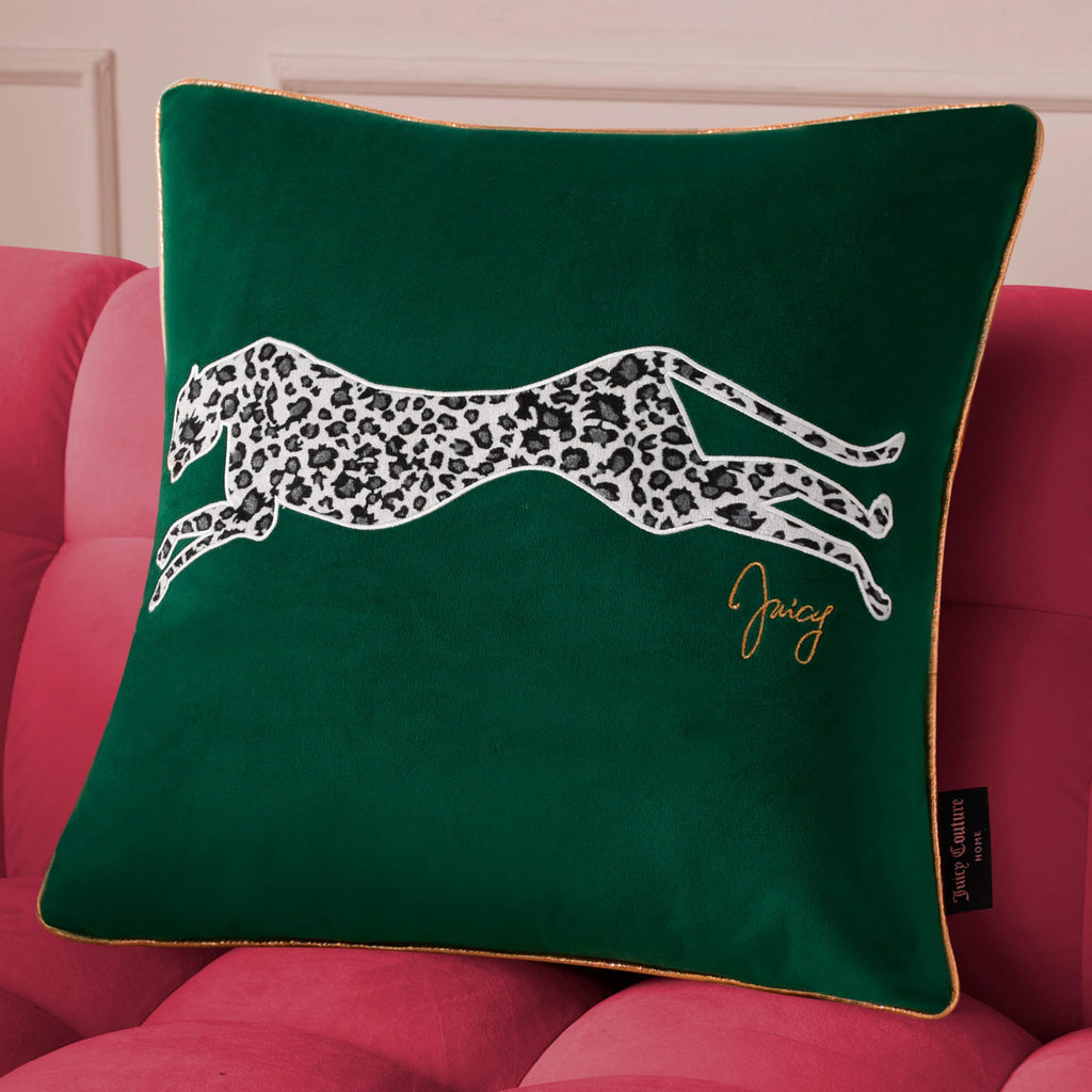 Reversible Velvet Cheetah Pillow, 18" x 18" Decorative Pillow, Emerald Green