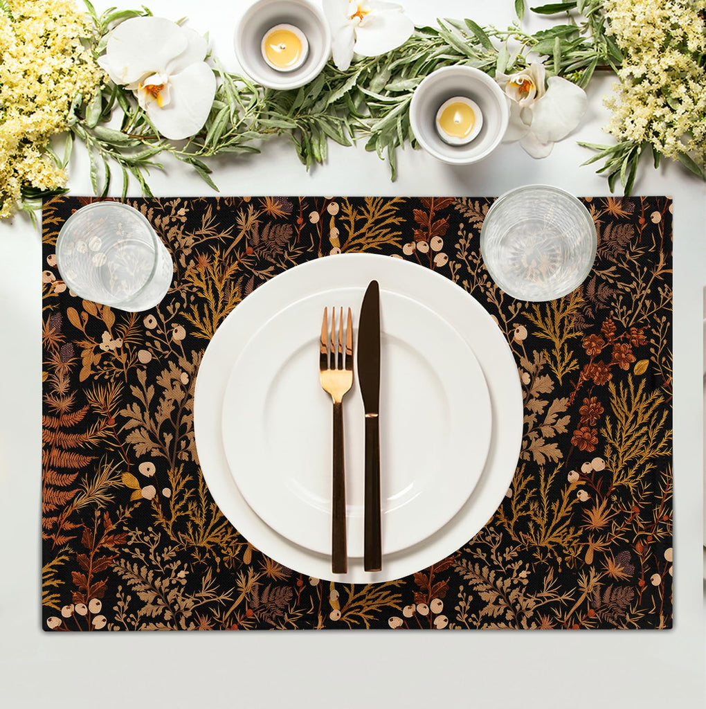 Fall Botanical Placemats Set of 4 Vintage Fern Leaf Autumn Place Mats Thanksgiving Farmhouse Heat Resistant Washable
