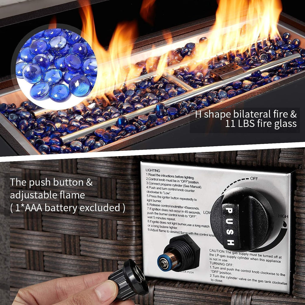 44in Outdoor Propane Gas Fire Pit Table, 50,000 BTU Auto-Ignition Gas Firepit with Glass Wind Guard