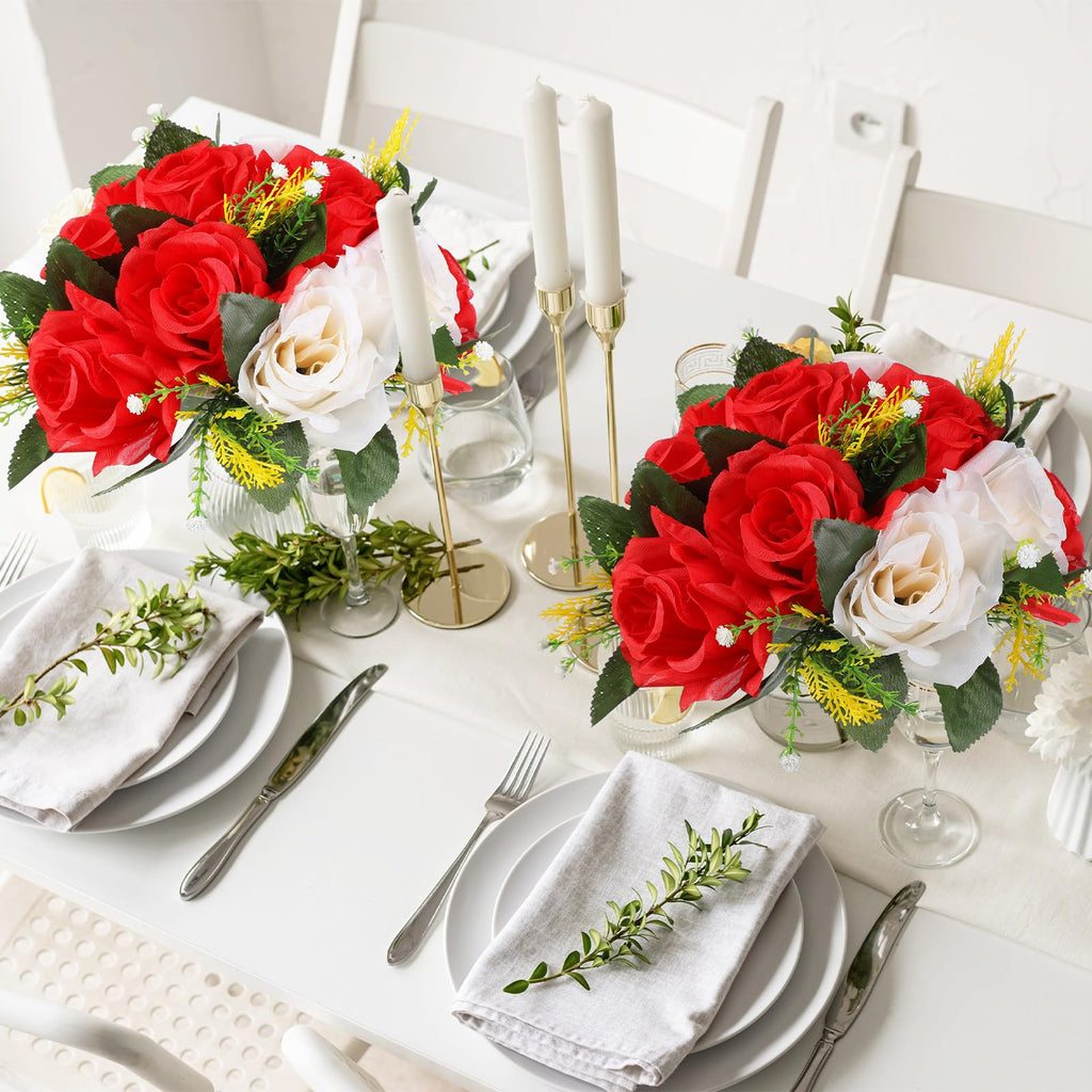 12 Pcs Silk Rose Flower Balls, Red, White