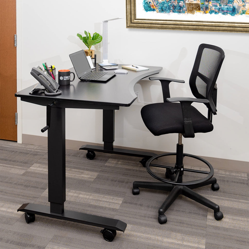 Crank Adjustable Height Rolling Standing Desk (Charcoal Frame/Curved Black Coffee Bamboo Top, 48" Wide)