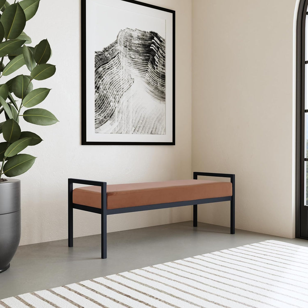 Modern Velvet Metal Bench| Modern Bench with Metal Leg | Bench | Decorative Home Furniture - Cognac Velvet