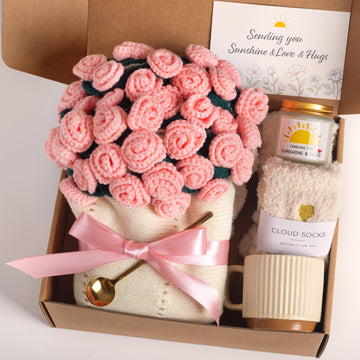 Care Package for Women, Flower Bouquet Blanket Gift Basket, Get Well Gifts for Women, Self Care Gifts, Thinking of