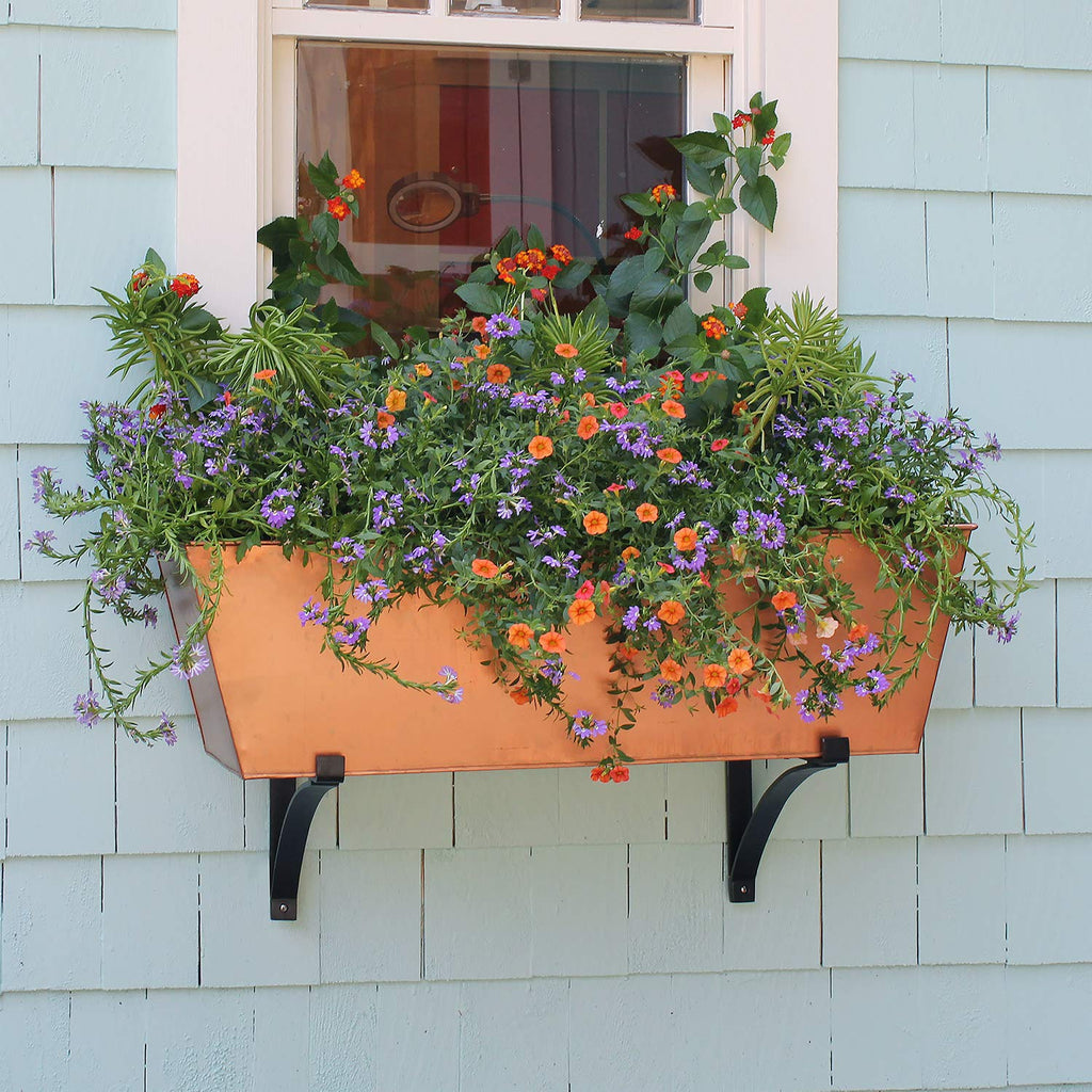 Plain Copper Flowerbox, Large Copper Window Flowerbox Planter, Large, Antique Copper Finish
