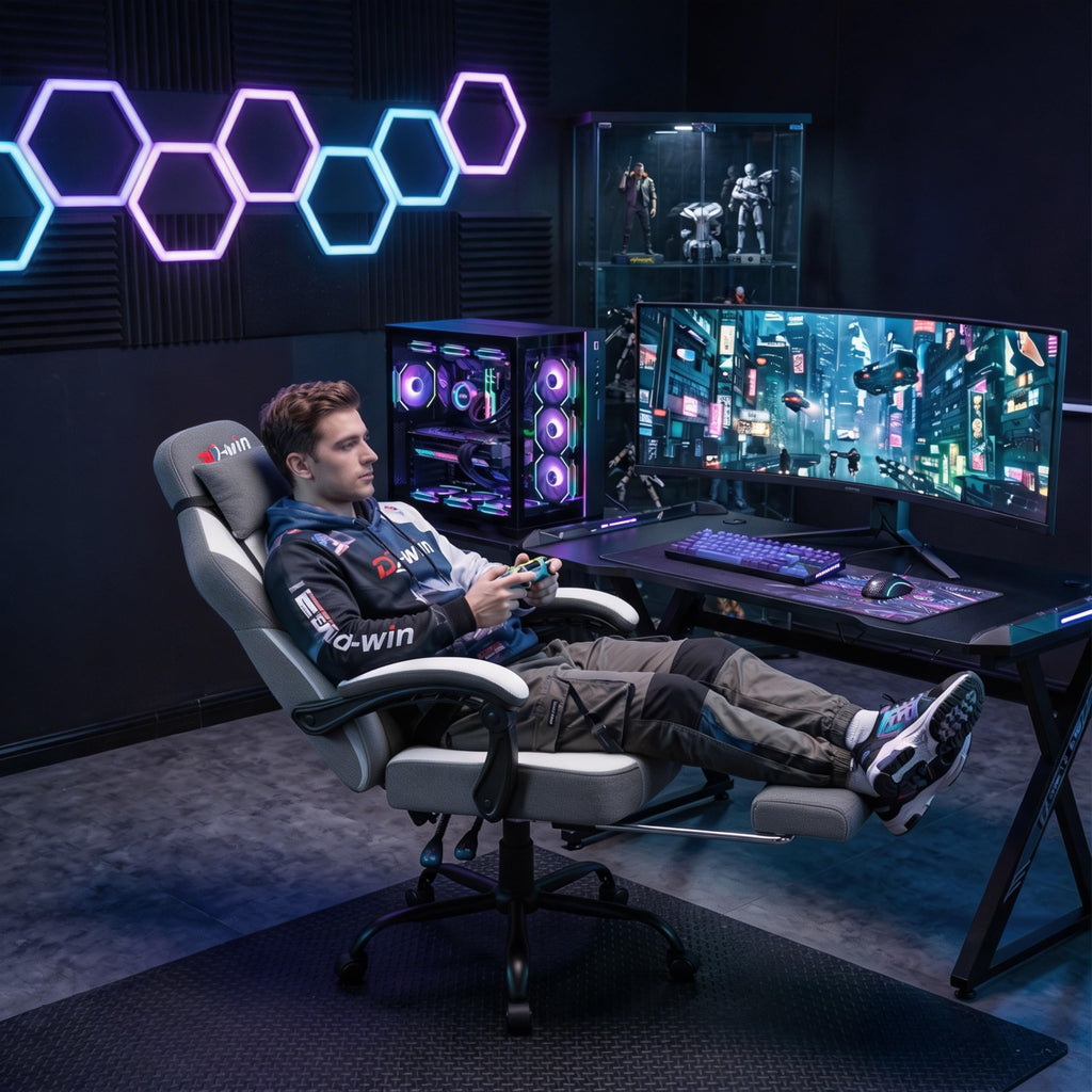 Gaming Chair with Pocket Spring Cushion, Fabric Gamer Chair with Footrest for Adults, High Back Ergonomic Computer