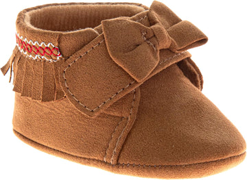 Boy Girl Infant Moccasin Booties Soft Sole Baby First Walker Bow Fringe Plush Lining Warm Crib Shoes For New Born