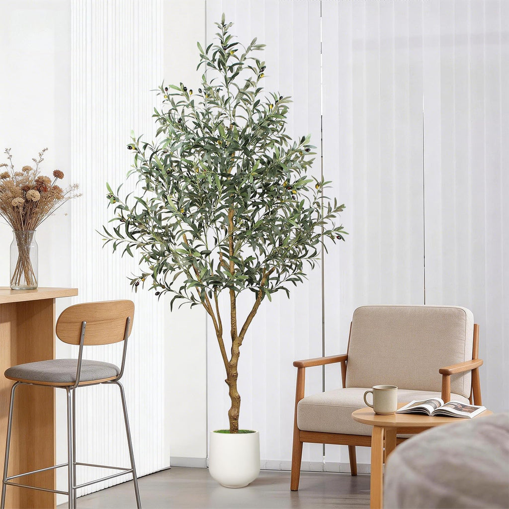6FT Olive Trees Artificial Indoor - Realistic Artificial Olive Tree Indoor with White Planter, Large Full Fake Plants