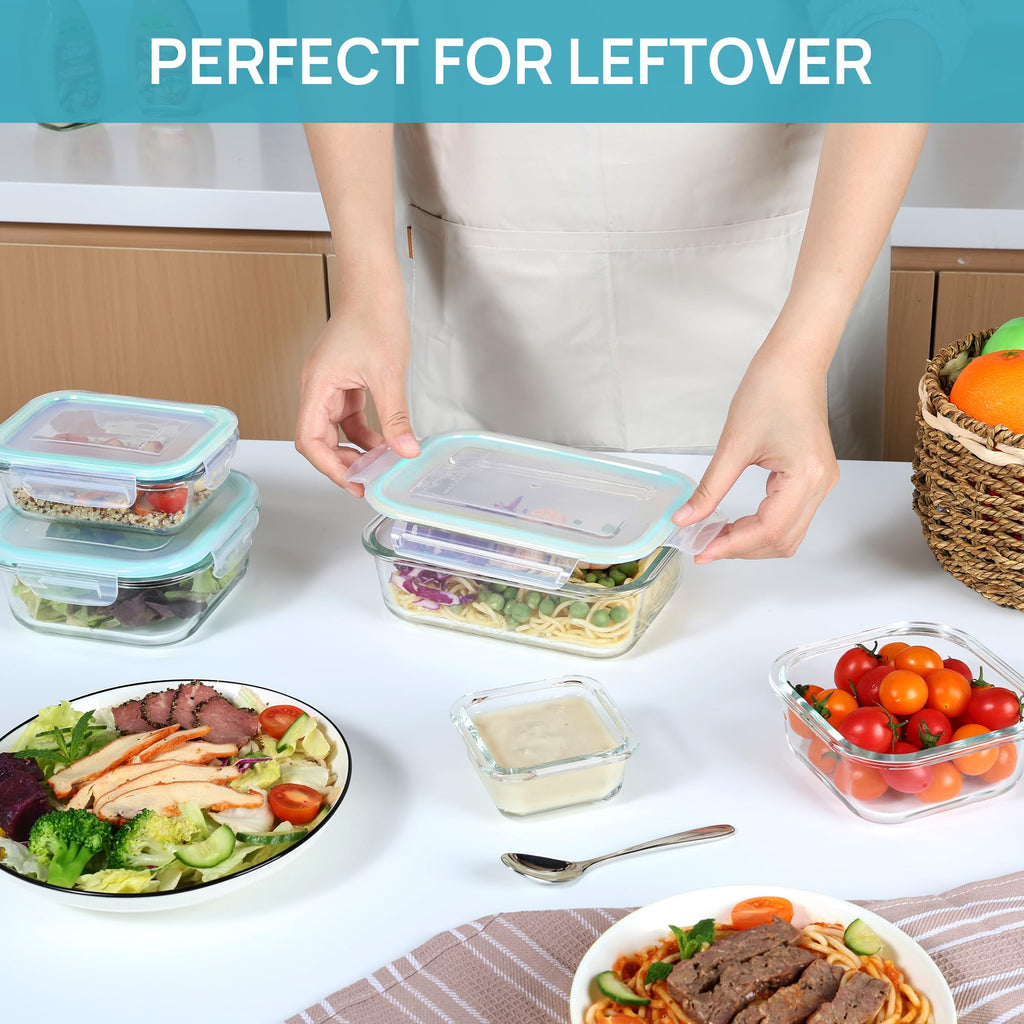 8 Pack Glass Food Storage Containers with Lids Green