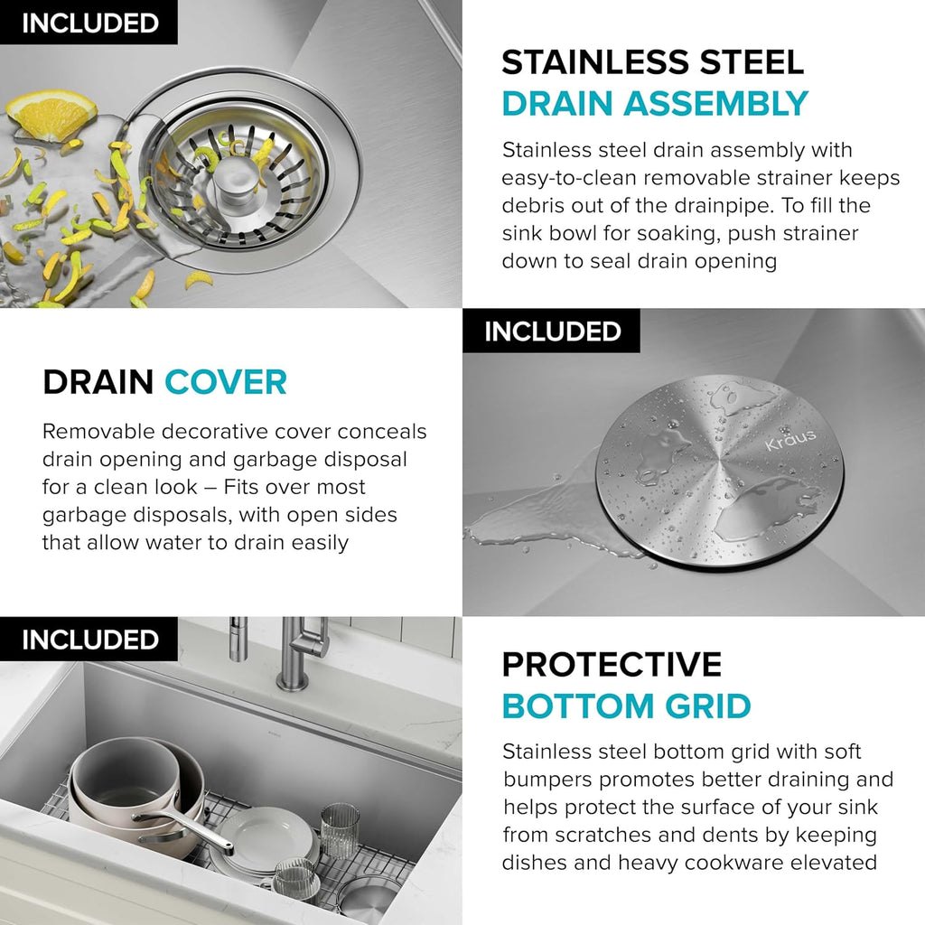 Stainless Steel 30 in Undermount Kitchen Sink KWU110-30 | 16-gauge TRU16 steel, integrated ledge for accessories