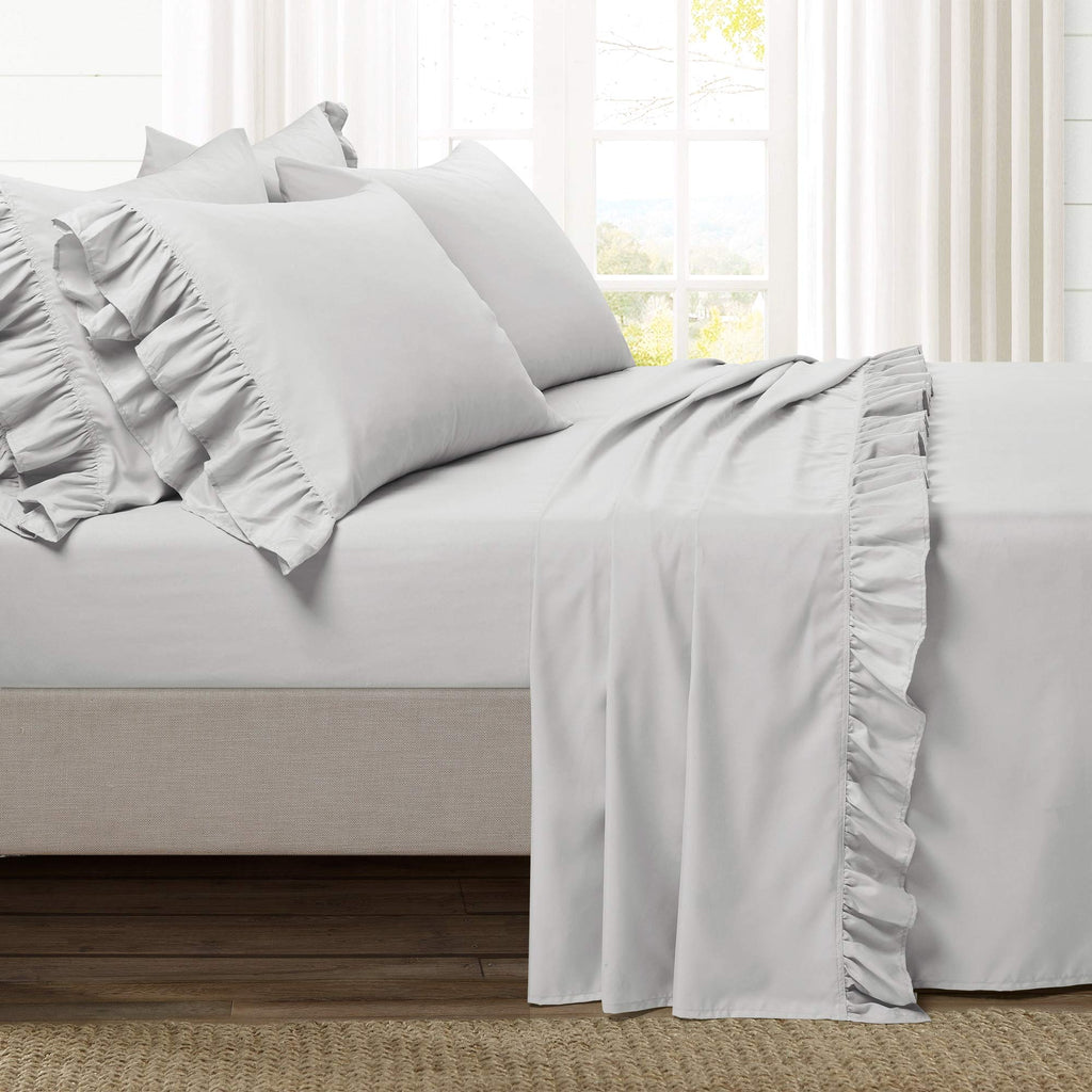 Reyna 4 Piece Ruffle Sheet Set, Light Gray