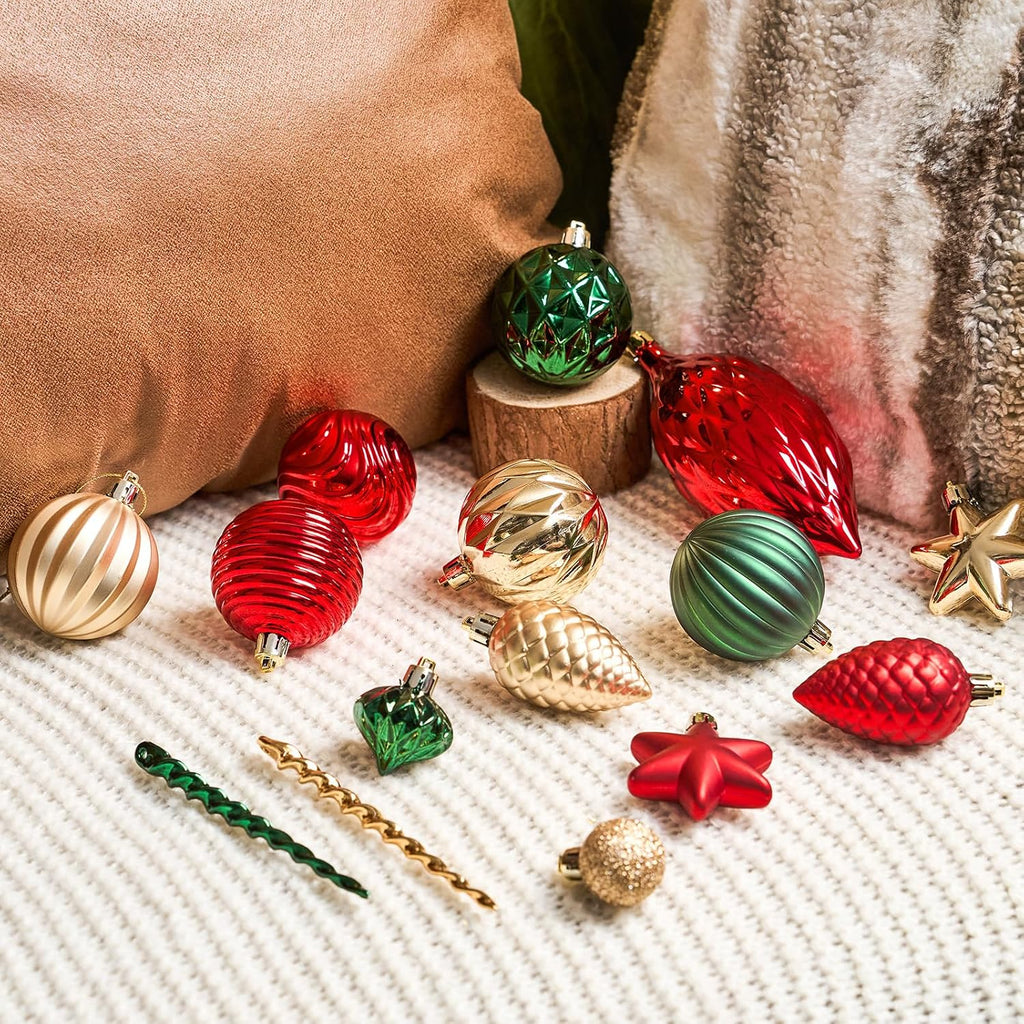 128-Pack Christmas Tree Ornaments Set, Classic Shatterproof Christmas Ball Ornaments Decorations - Plastic Hanging