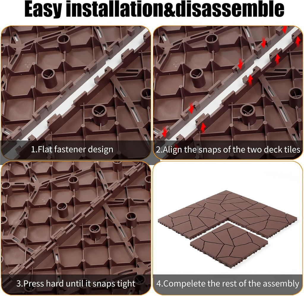 Interlocking Deck Tiles, Patio Deck Tiles, 12"x12" Stone Style, 44 Pack Deck Tiles Interlocking Outdoor All Weather