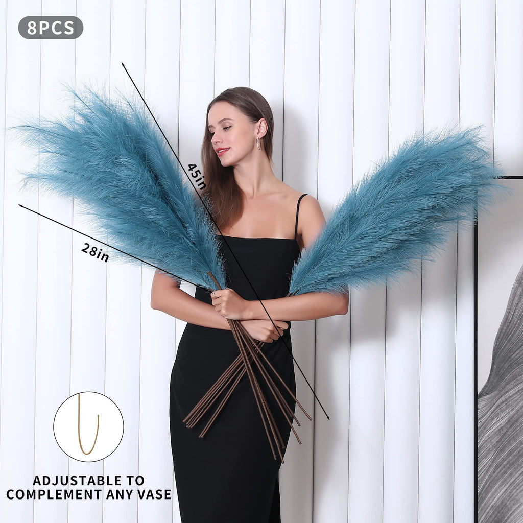 8 Pcs 45 inch Tall Faux Blue Pampas Grass Decor