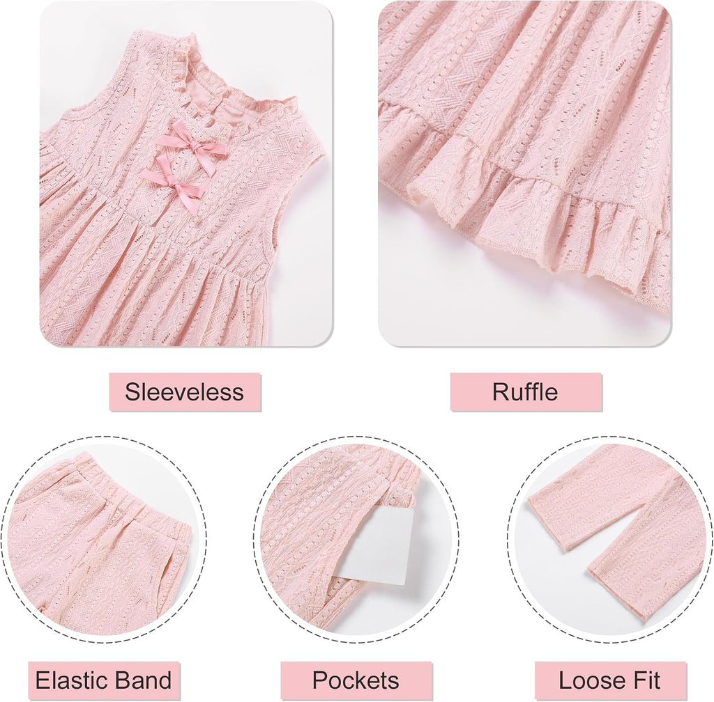 Toddler Girls 2 Piece Summer Outfit, Ruffle Tank Top and Pants Set