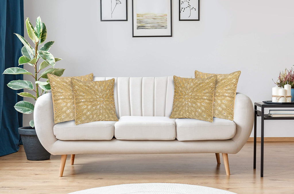 Lightnpro Luxury Gold Hand-Beaded Pillow Cover - 16x16 Inch, Artisan-Made Decorative Cushion for Sofa, Couch, and Bed