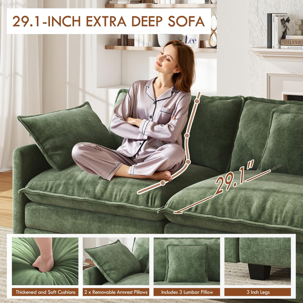 111.4" Modular Sectional Sofa, U Shape Cloud Couch with 2 Movable Ottoman, Comfy Chenille Deep Seat Sofa with Soft