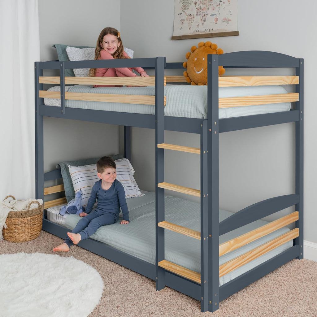 Low Bunk Bed Twin Over Twin with Unique Design for Kids and Toddlers