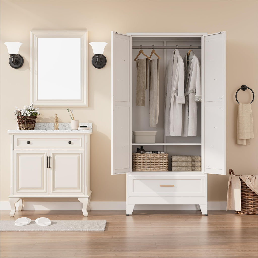 Metal Armoire Wardrobe Closet, Bedroom Armoires with Drawers