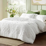 Queen Comforter Set - White Comforter, Boho Tufted Shabby Chic Bedding Comforter Set for Kids