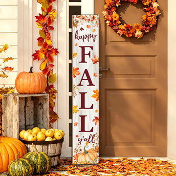 Happy Fall Y'all Welcome Porch Sign, 47.2 Inches Vertical Outdoor Fall Decor, Autumn Harvest Pumpkin & Maple Leaf